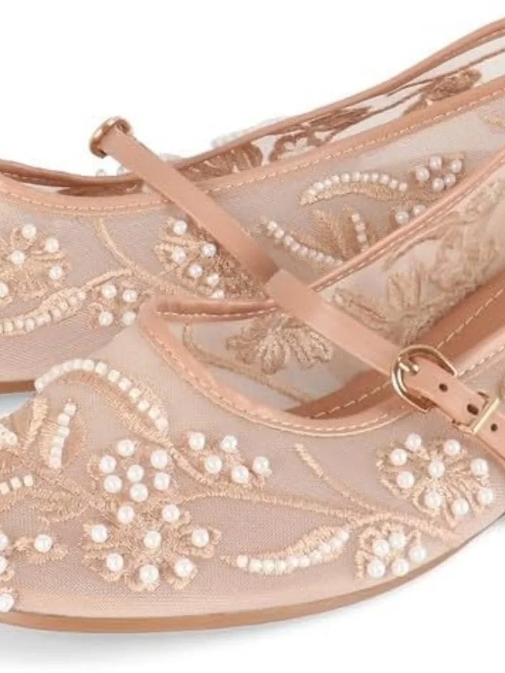 Women's Apricot Floral Mesh Ballet Flats Strap Round Toe Slip On Dressy Shoes